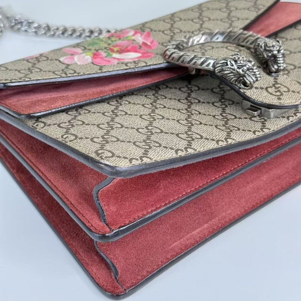Gucci GG Logo Supreme Medium Dionysus Shoulder Bag with Floral Accent and Red Tr - Picture 7 of 11